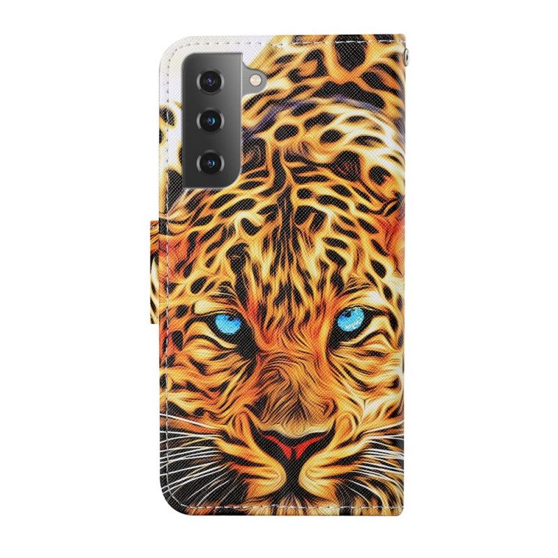 Flip Case voor Samsung Galaxy S22 Plus 5G Tijger Met Lanyard