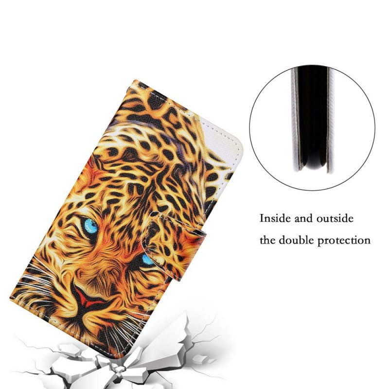 Flip Case voor Samsung Galaxy S22 Plus 5G Tijger Met Lanyard