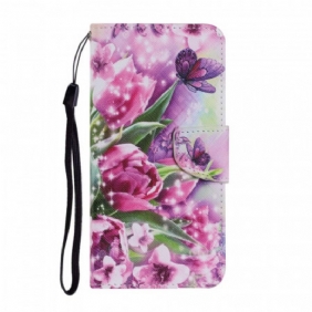 Flip Case voor Samsung Galaxy S22 Plus 5G Vlinders En Tulpen