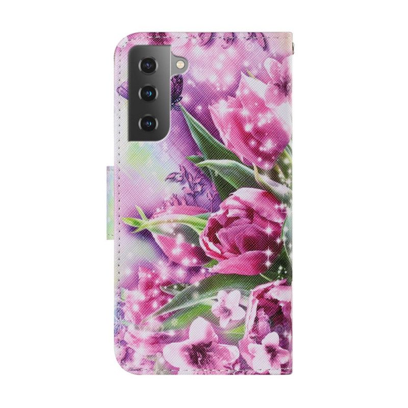 Flip Case voor Samsung Galaxy S22 Plus 5G Vlinders En Tulpen