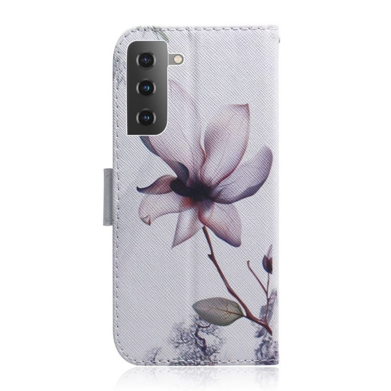 Folio-hoesje voor Samsung Galaxy S22 Plus 5G Bloem Stoffig Roze