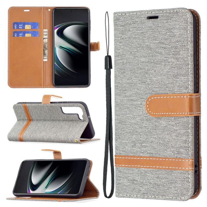 Folio-hoesje voor Samsung Galaxy S22 Plus 5G Met Ketting Band Van Stof En Leereffect