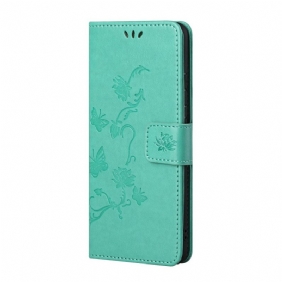 Folio-hoesje voor Samsung Galaxy S22 Plus 5G Met Ketting String Vlinders En Bloemen