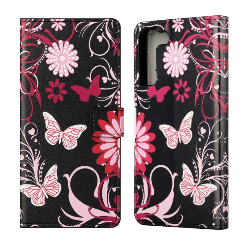 Folio-hoesje voor Samsung Galaxy S22 Plus 5G Vlinders En Bloemen