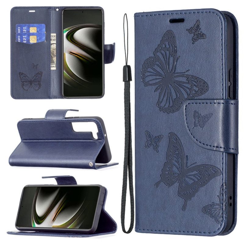 Folio-hoesje voor Samsung Galaxy S22 Plus 5G Vlinders Tijdens De Vlucht Met Lanyard