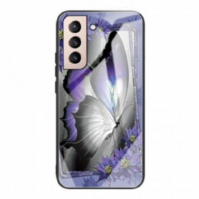 Hoesje voor Samsung Galaxy S22 Plus 5G Paars Vlinder Gehard Glas