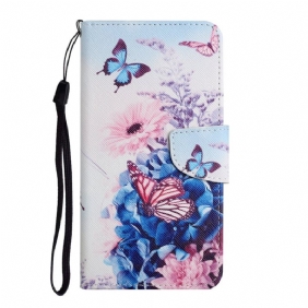 Leren Hoesje voor Samsung Galaxy S22 Plus 5G Boeket Bloemen En Vlinders