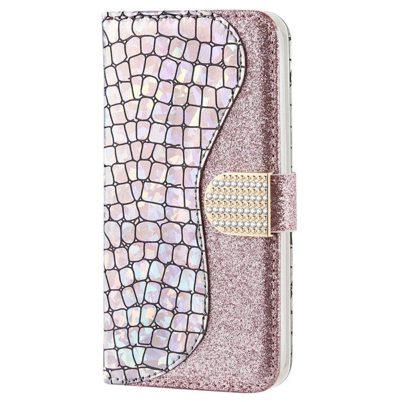 Leren Hoesje voor Samsung Galaxy S22 Plus 5G Krokodil Diamanten