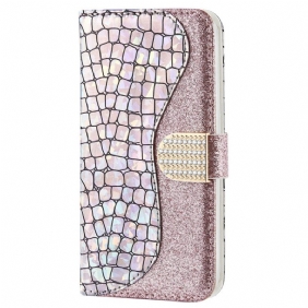 Leren Hoesje voor Samsung Galaxy S22 Plus 5G Krokodil Diamanten