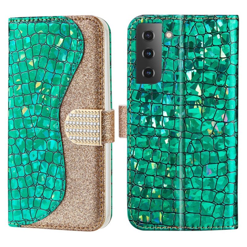 Leren Hoesje voor Samsung Galaxy S22 Plus 5G Krokodil Diamanten