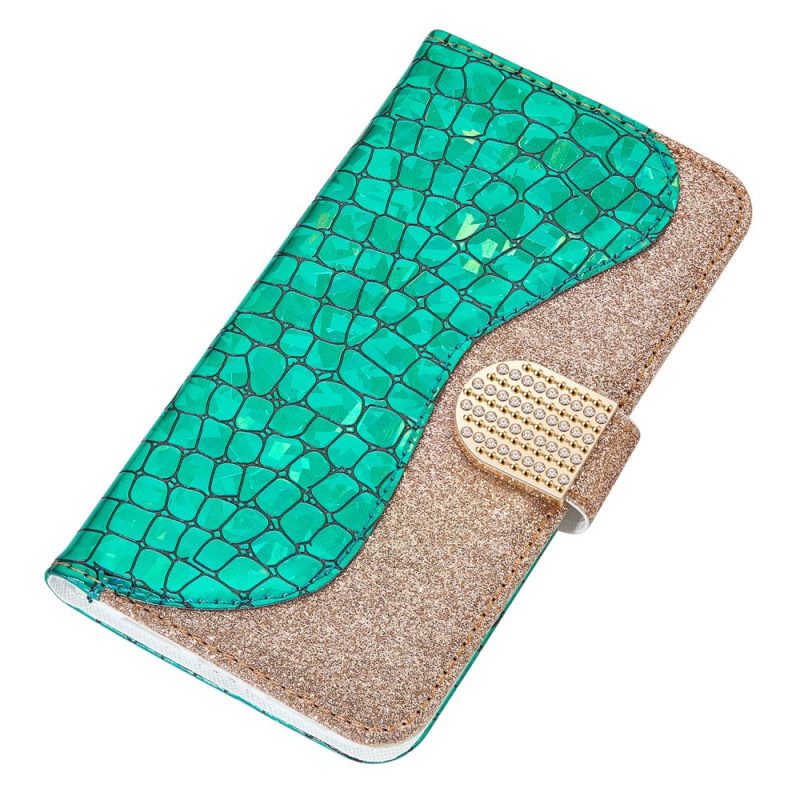 Leren Hoesje voor Samsung Galaxy S22 Plus 5G Krokodil Diamanten