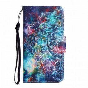 Leren Hoesje voor Samsung Galaxy S22 Plus 5G Met Ketting Flitsende Half Mandala Strappy