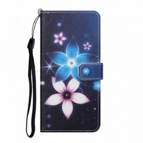 Leren Hoesje voor Samsung Galaxy S22 Plus 5G Met Ketting Maanband Bloemen