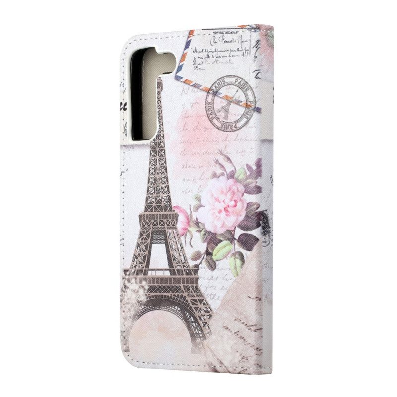 Leren Hoesje voor Samsung Galaxy S22 Plus 5G Retro Eiffeltoren