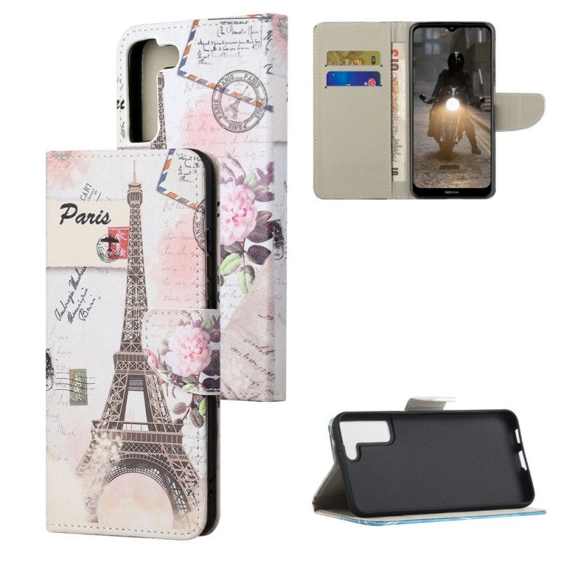 Leren Hoesje voor Samsung Galaxy S22 Plus 5G Retro Eiffeltoren