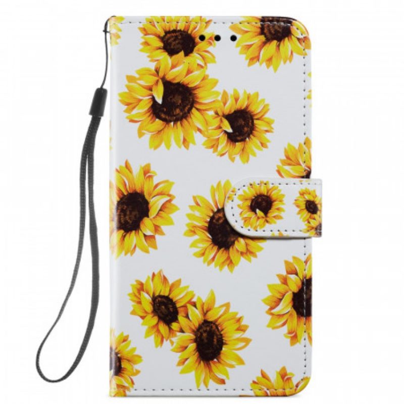 Leren Hoesje voor Samsung Galaxy S22 Plus 5G Zonnebloemen