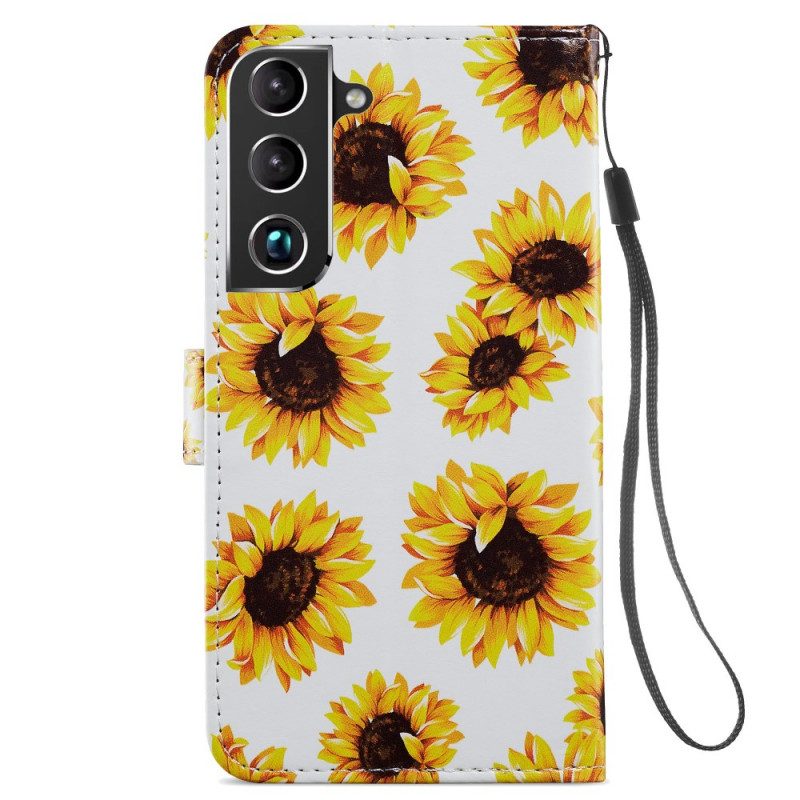 Leren Hoesje voor Samsung Galaxy S22 Plus 5G Zonnebloemen