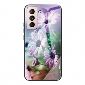 Telefoonhoesje voor Samsung Galaxy S22 Plus 5G Gehard Glas Realistische Bloemen