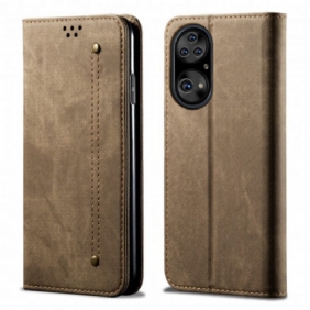 Bescherming Hoesje voor Huawei P50 Pro Folio-hoesje De Textuur Van Jeans Van Het Leer Van Het Imitatieleer