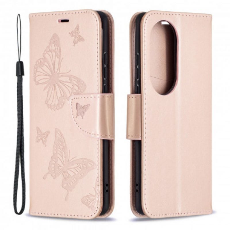 Folio-hoesje voor Huawei P50 Pro Flip Case Vlinders En Schuine Klep