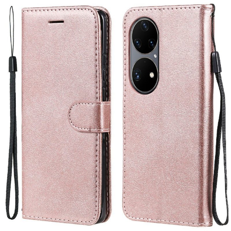 Leren Hoesje voor Huawei P50 Pro Met Ketting Strappy Leereffect