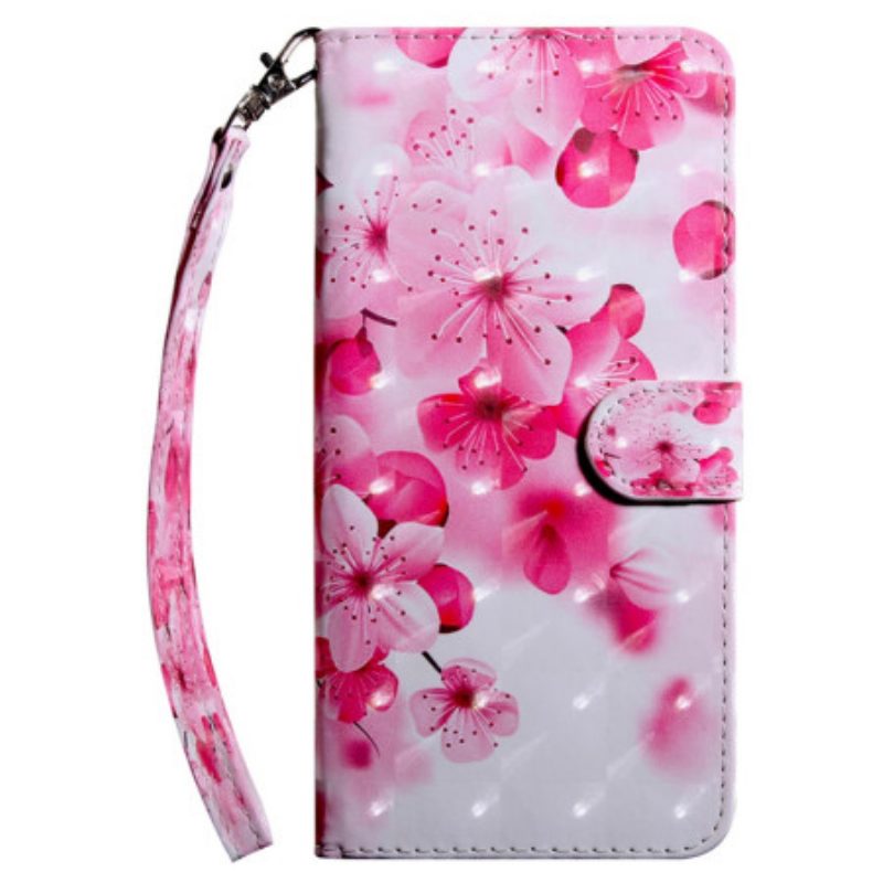 Flip Case Leren Poco C61 Rode Bloemen Met Riem