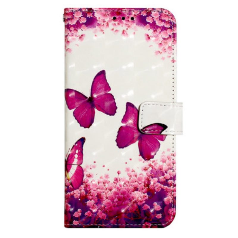 Flip Case Leren Poco C61 Roze Vlinders