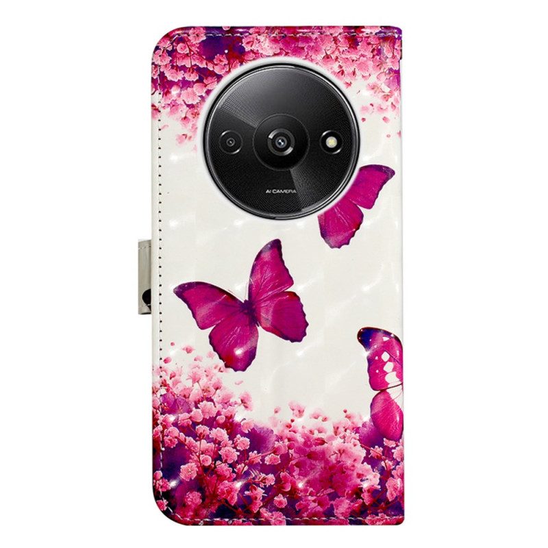 Flip Case Leren Poco C61 Roze Vlinders