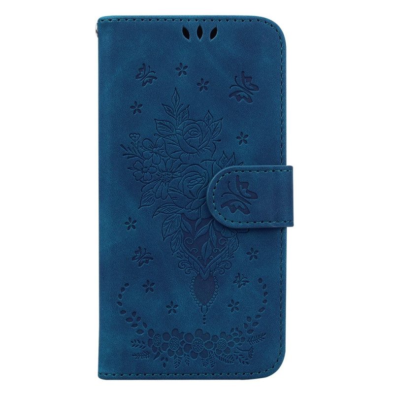 Folio-hoesje Poco C61 Rozen En Vlinders Met Riem