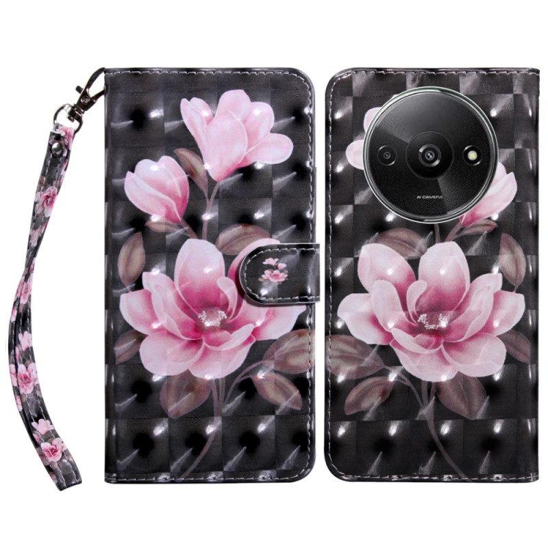 Folio-hoesje Poco C61 Telefoonhoesje Roze Bloemen Met Riem