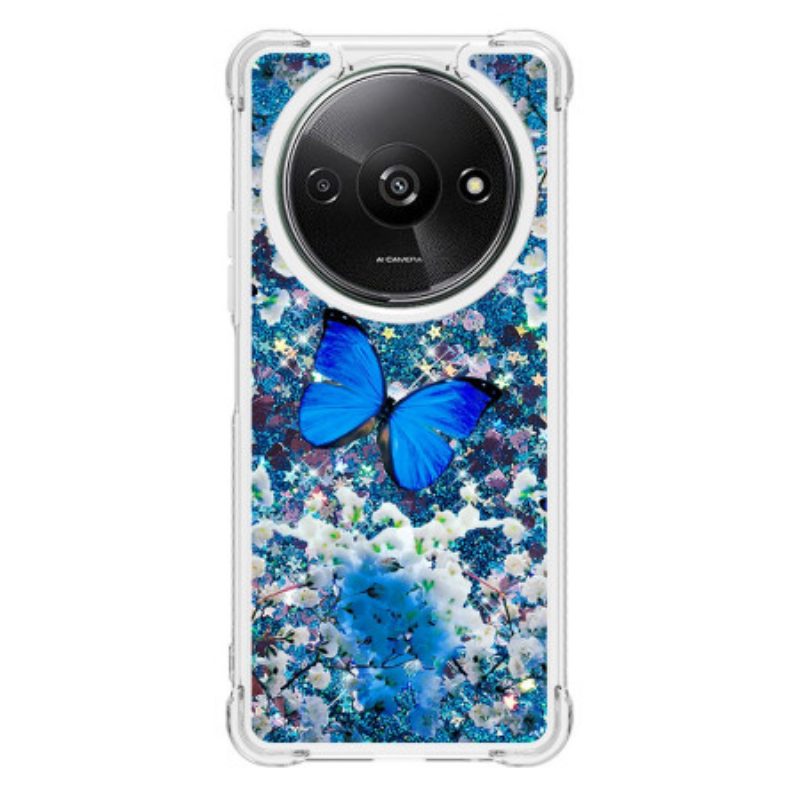 Hoesje Poco C61 Blauwe Vlinderglitter