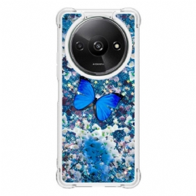 Hoesje Poco C61 Blauwe Vlinderglitter