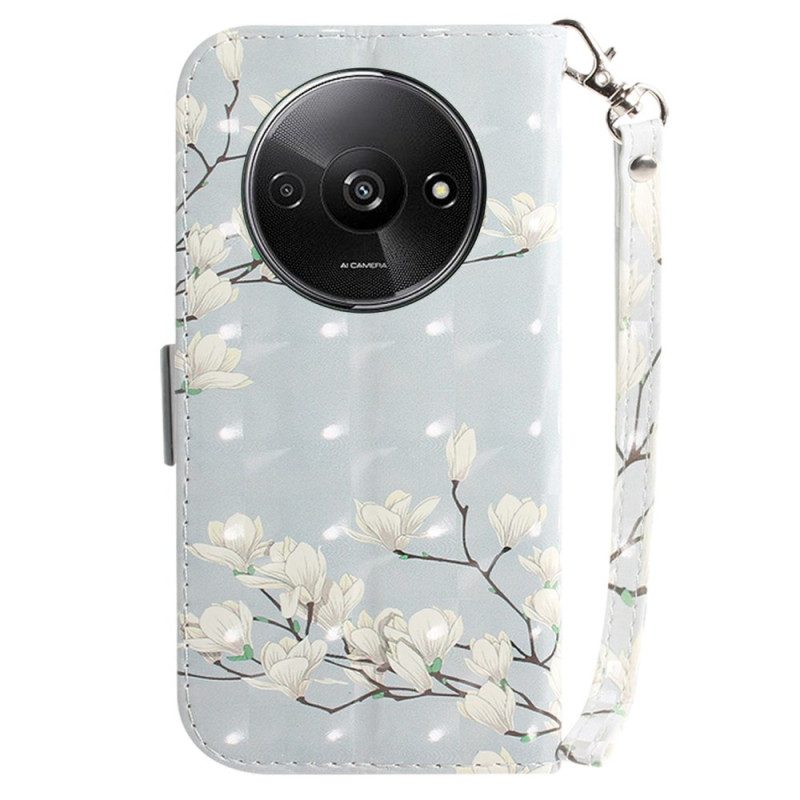 Leren Hoesje Poco C61 Gestreepte Magnolia's Bescherming Hoesje