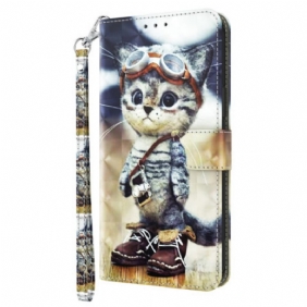 Leren Hoesje Poco C61 Vliegenier Kat Met Riem