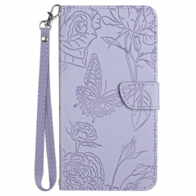 Leren Hoesje Poco C61 Vlinderprint Met Bandje