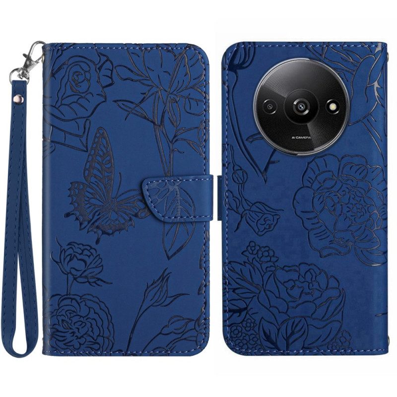 Leren Hoesje Poco C61 Vlinderprint Met Bandje