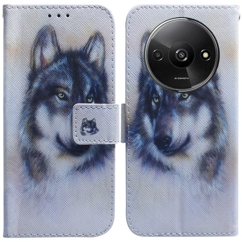 Leren Hoesje Poco C61 Waterverfwolf Bescherming Hoesje