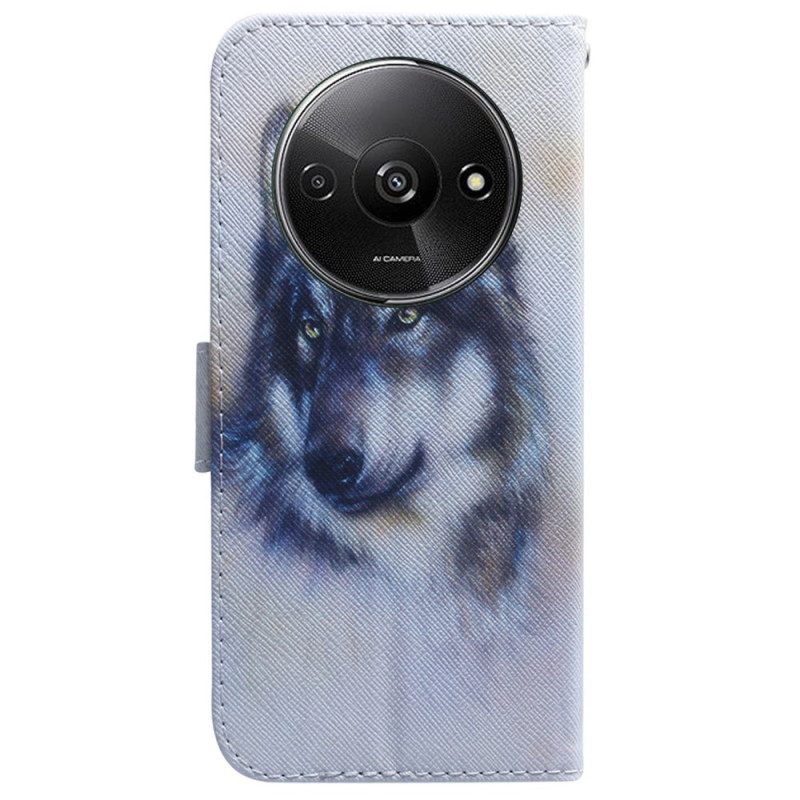 Leren Hoesje Poco C61 Waterverfwolf Bescherming Hoesje