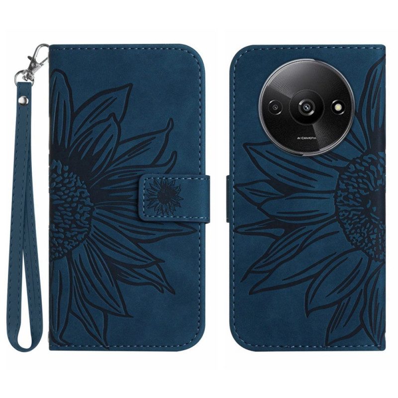 Leren Hoesje Poco C61 Zonnebloemprint Met Riempje Bescherming Hoesje