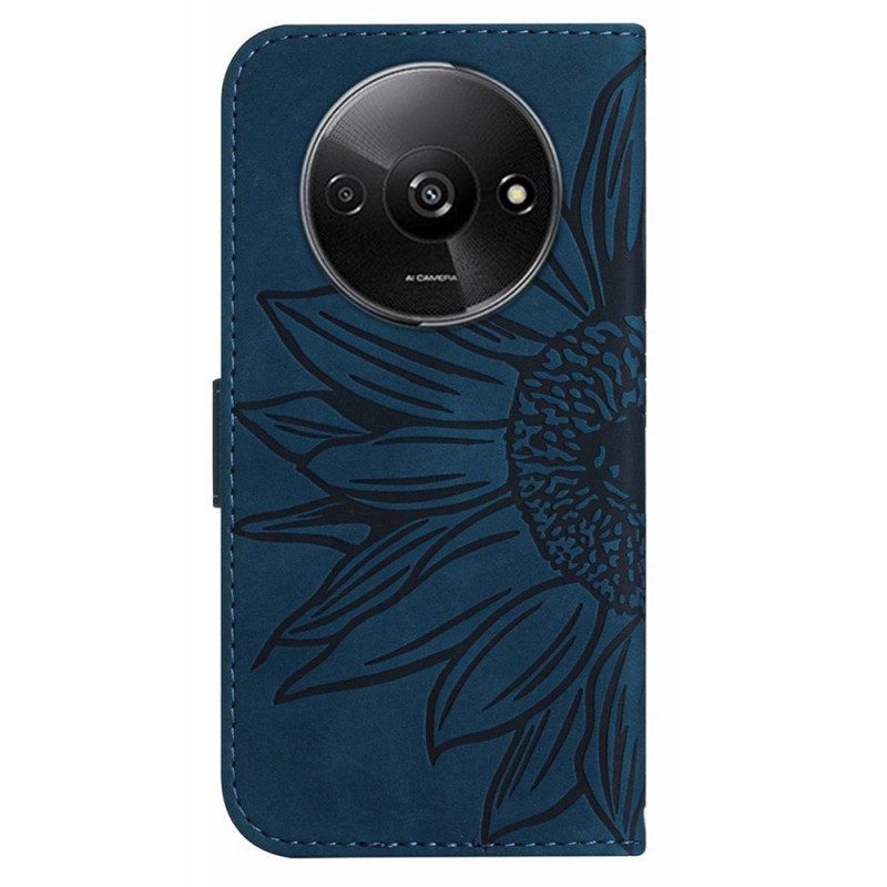 Leren Hoesje Poco C61 Zonnebloemprint Met Riempje Bescherming Hoesje