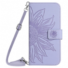 Leren Hoesje Poco C61 Zonnebloemprint Met Schouderband