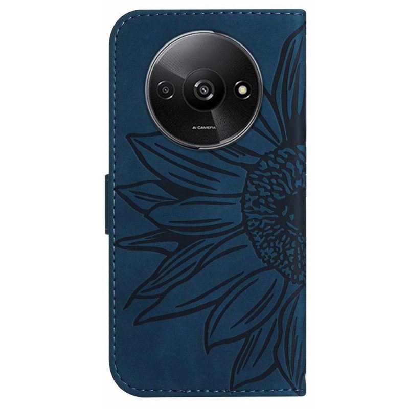 Leren Hoesje Poco C61 Zonnebloemprint Met Schouderband