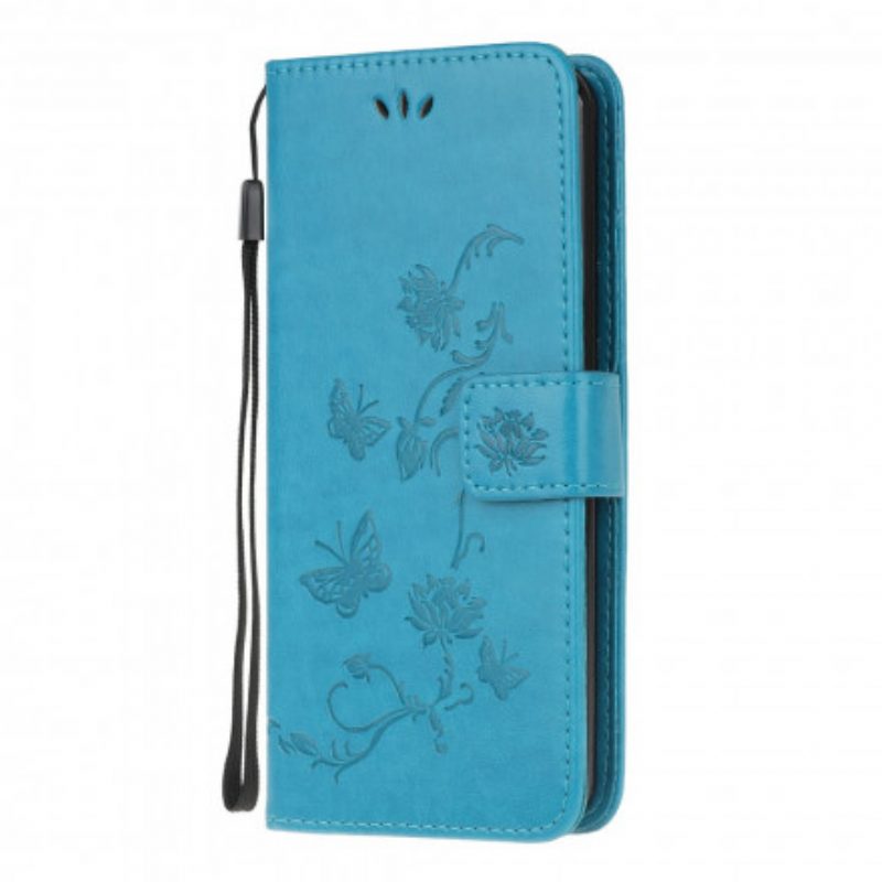 Folio-hoesje voor Moto G100 Met Ketting String Vlinders En Bloemen