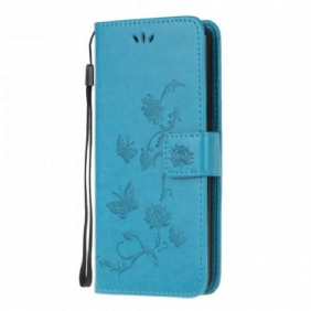 Folio-hoesje voor Moto G100 Met Ketting String Vlinders En Bloemen