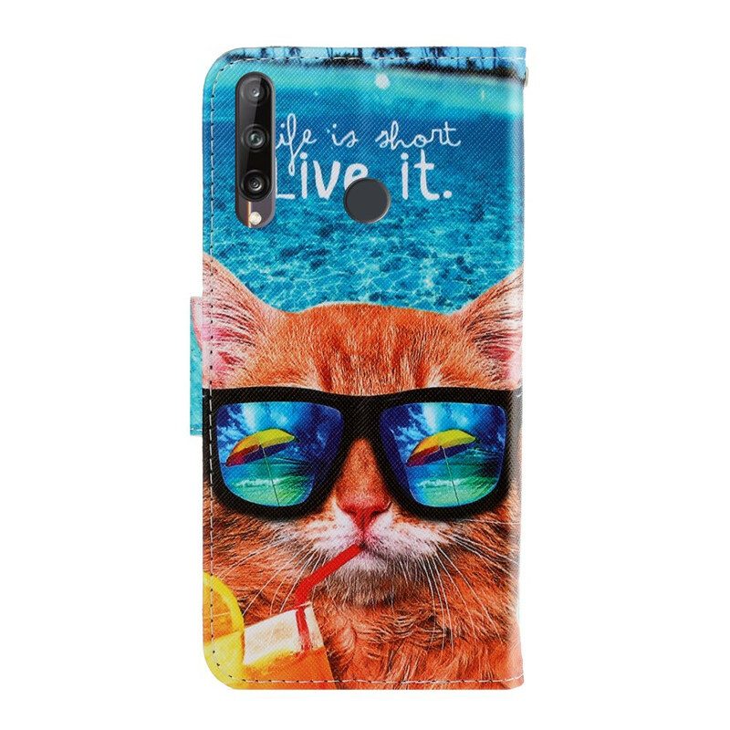 Folio-hoesje voor Huawei P40 Lite E Met Ketting Kat Live It Strappy