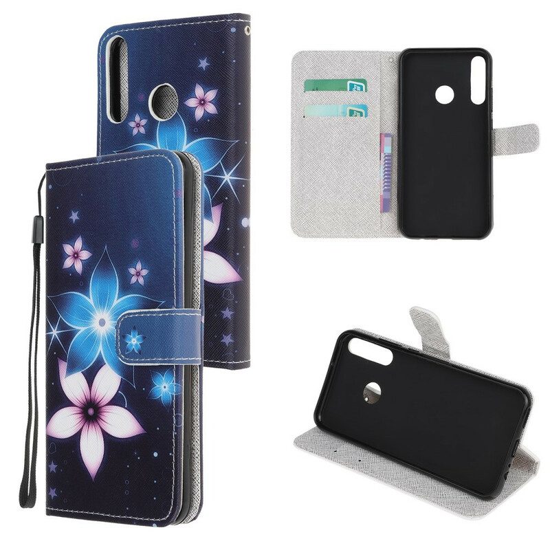 Folio-hoesje voor Huawei P40 Lite E Met Ketting Maanband Bloemen