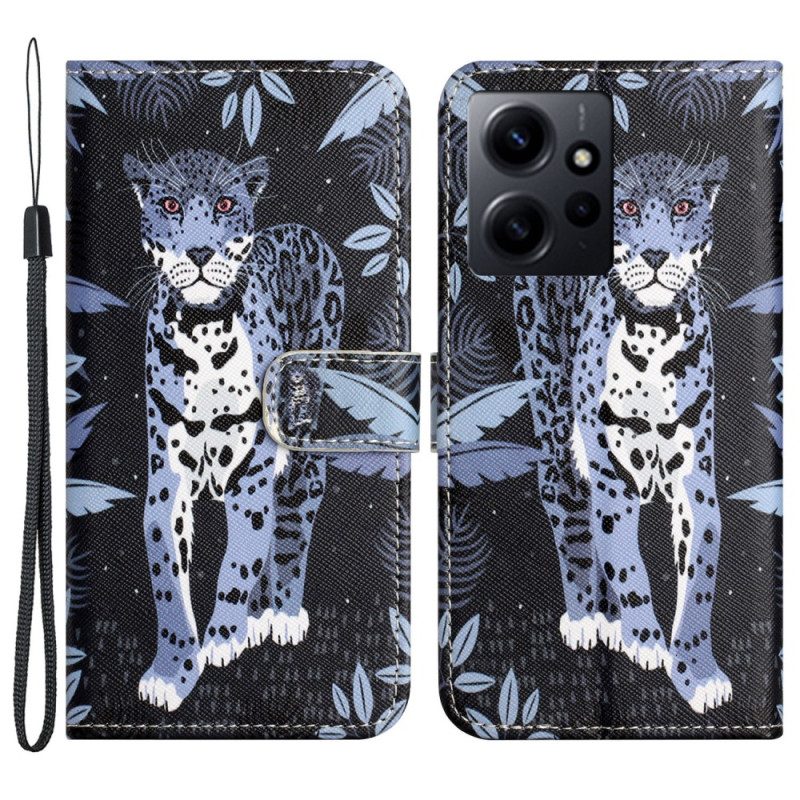 Flip Case voor Xiaomi Redmi Note 12 4G Met Ketting Luipaard Met Bandjes