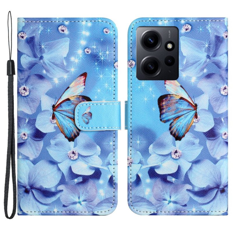 Folio-hoesje voor Xiaomi Redmi Note 12 4G Met Ketting Blauwe Band