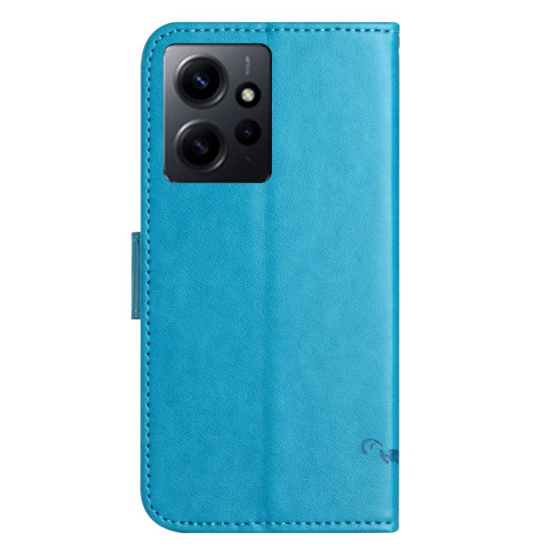 Folio-hoesje voor Xiaomi Redmi Note 12 4G Met Ketting Bloemen En Vlinders Met Riem