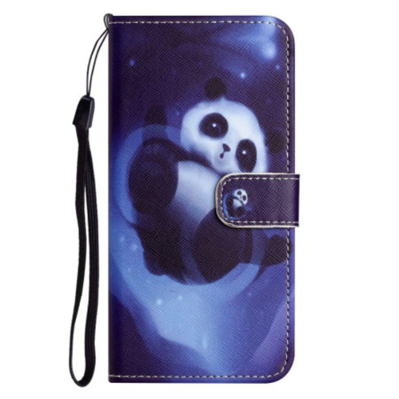 Folio-hoesje voor Xiaomi Redmi Note 12 4G Met Ketting Space Panda Met Sleutelkoord